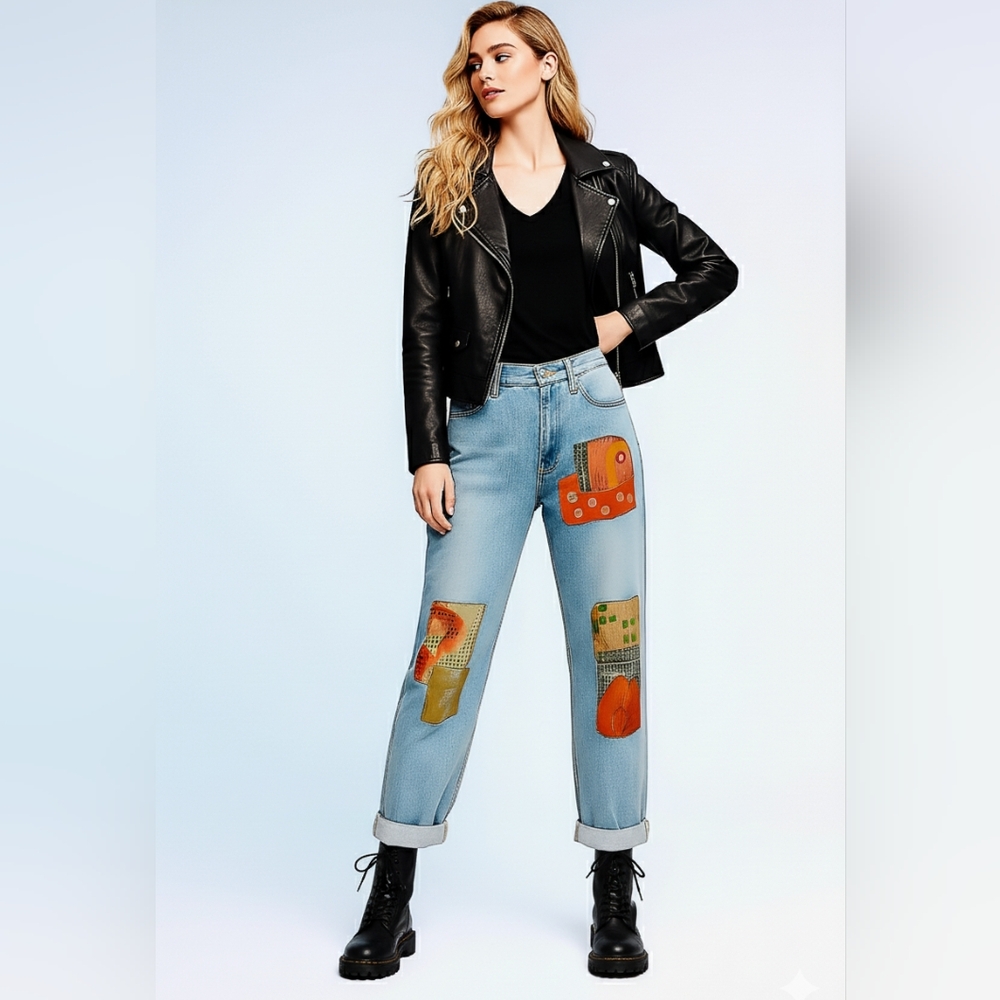 Levi’s Vintage 551 by Free People Patched Light Wash Boyfriend Jeans